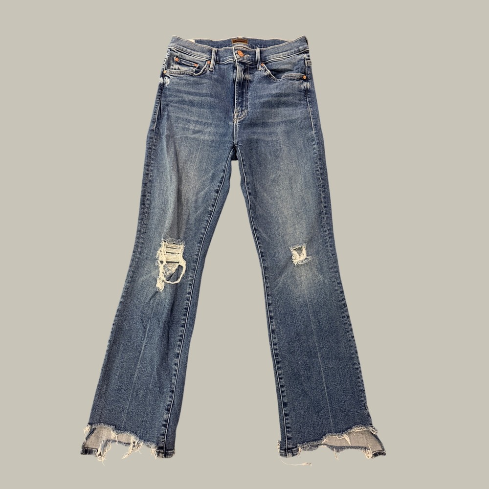 Mother Flare Jeans Womens 26 Blue Distressed Raw Step Hem Denim